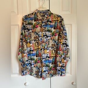 Valenti Italy 🇮🇹  Mens Button Up Dress Colorful Cities Shirt Size Large 41/42